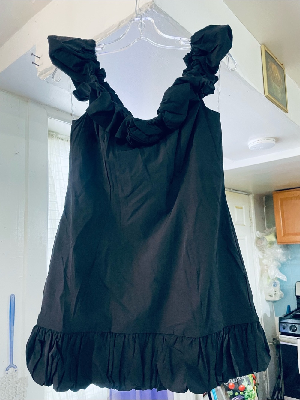 Black Ruffle Sleeve Shift Dress